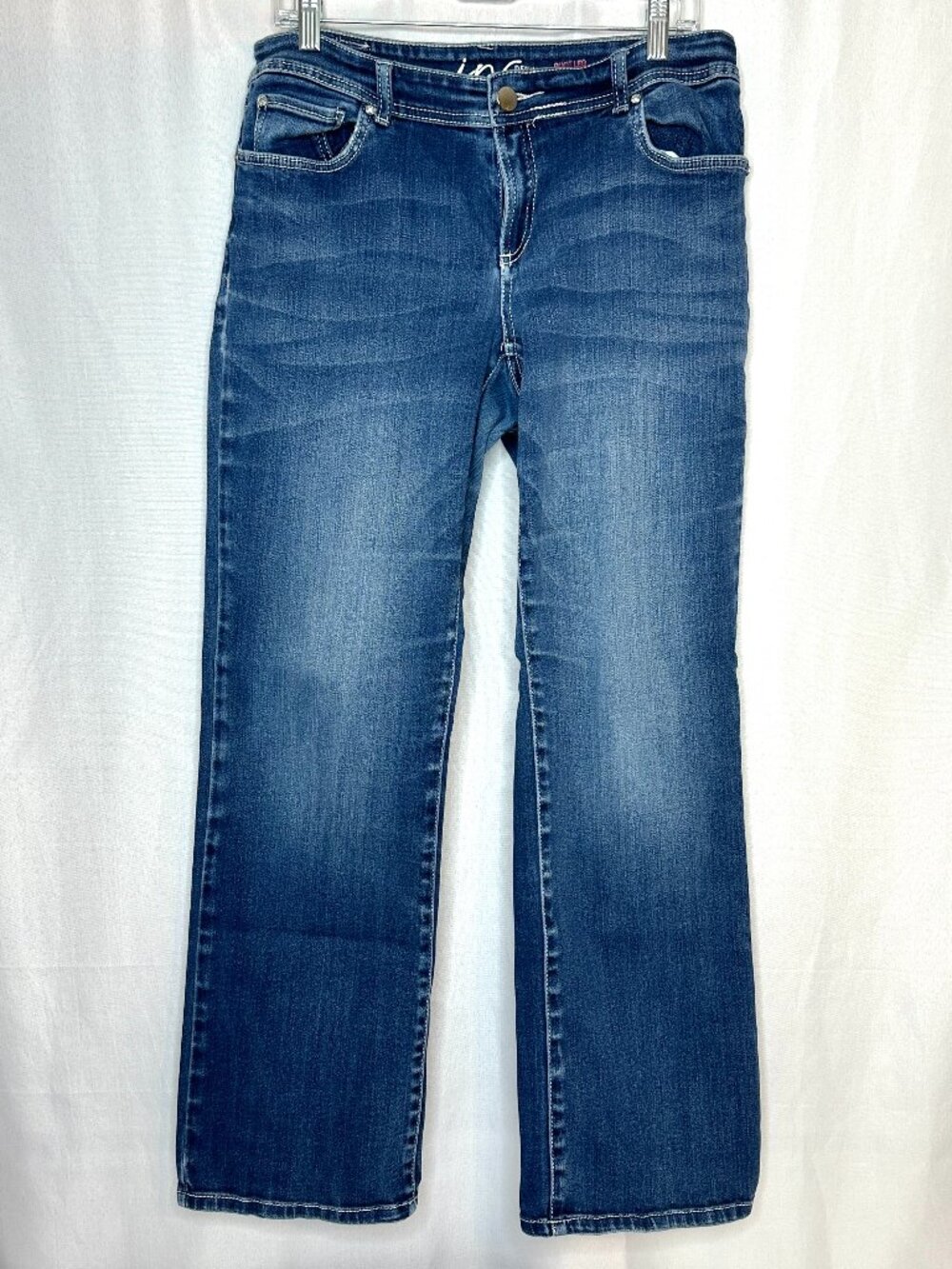INC Bootcut Curvy Fit Jeans, Size 12 Western Boho Rhinestone Rivets Whiskered